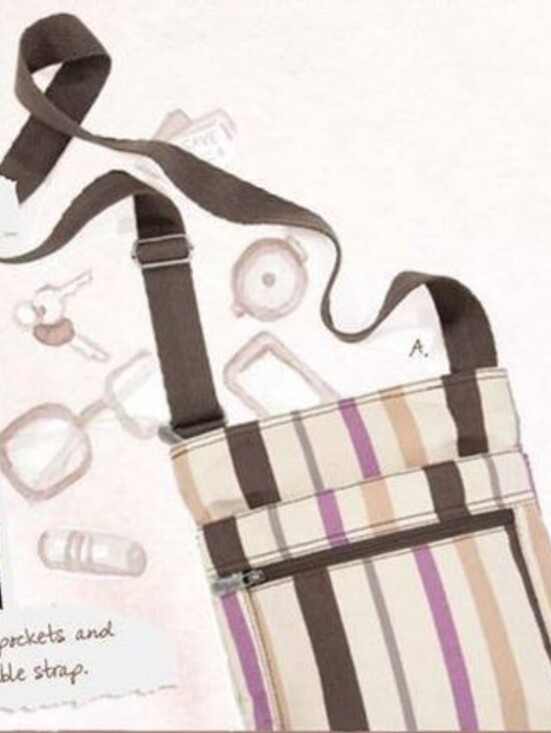 thirty-one Handbags - Thirty-one Purple and Brown Striped Crossbody Cotton/Linen